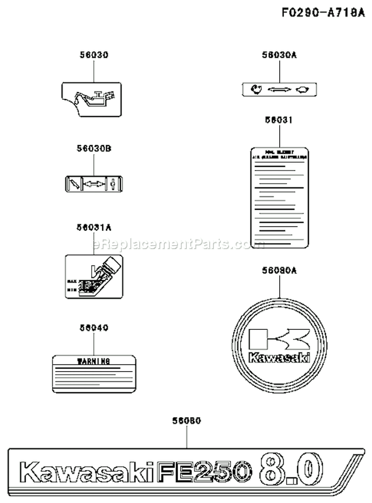 Page H Diagram and Parts List for FE250D AS07 Kawasaki Engine