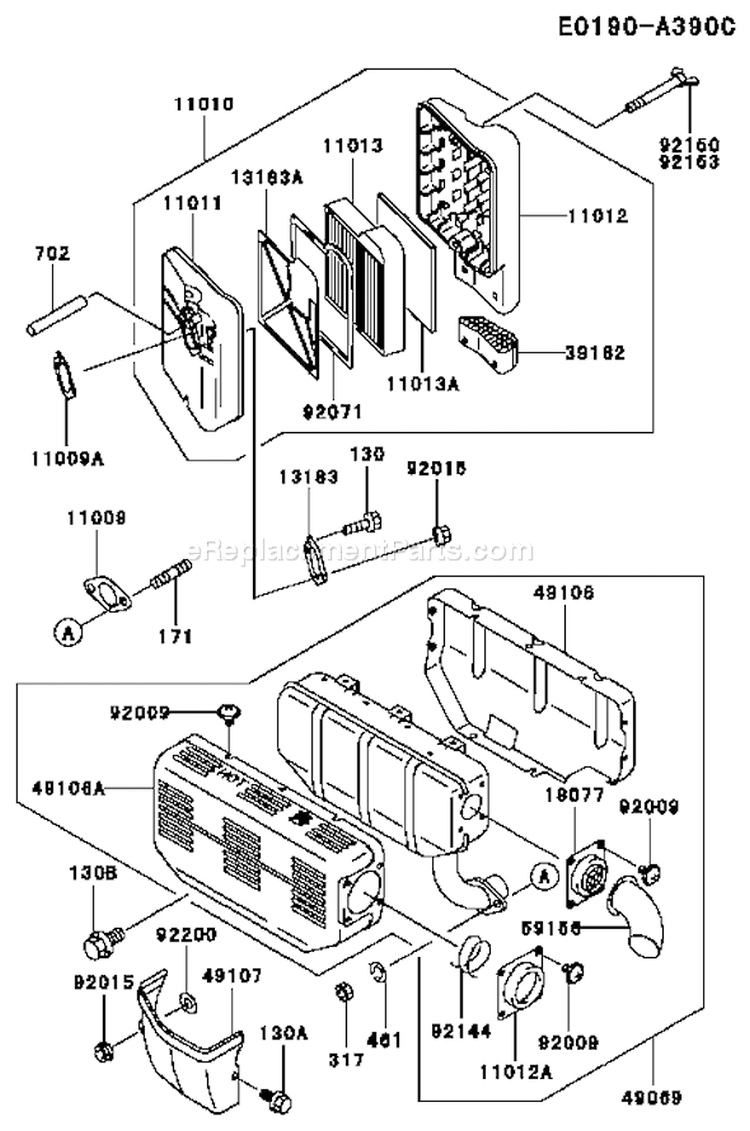 Page A Diagram and Parts List for FE250D AS08 Kawasaki Engine