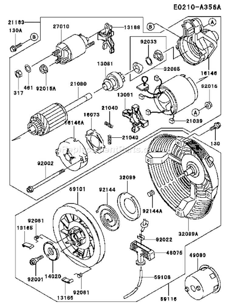 Page K Diagram and Parts List for FE250D AS08 Kawasaki Engine