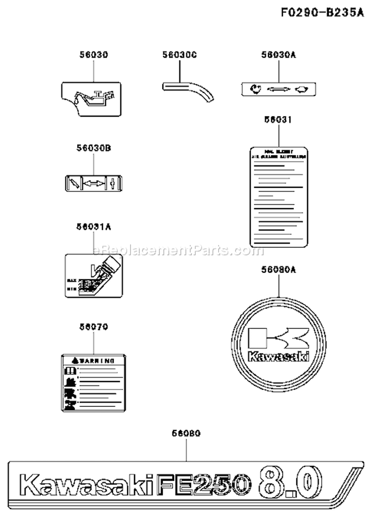 Page H Diagram and Parts List for FE250D AS08 Kawasaki Engine