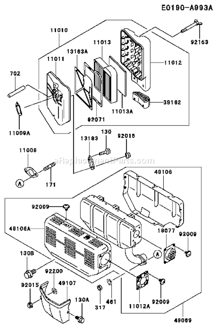 Page A Diagram and Parts List for FE250D AS53 Kawasaki Engine
