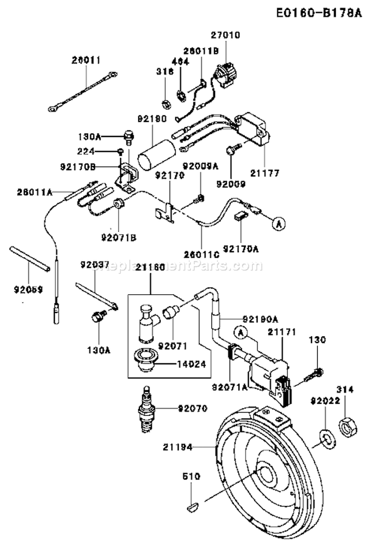 Page F Diagram and Parts List for FE250D AS53 Kawasaki Engine