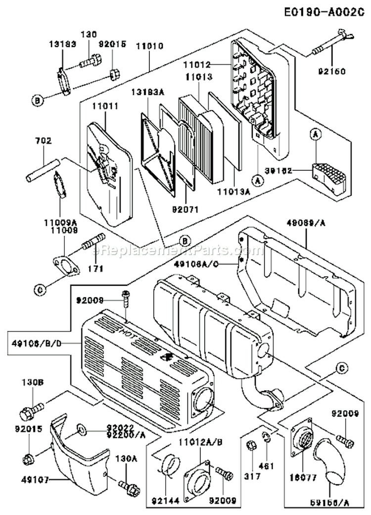 Page A Diagram and Parts List for FE250D BS00 Kawasaki Engine