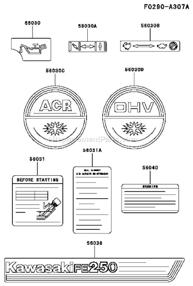 Page H Diagram and Parts List for FE250D BS00 Kawasaki Engine