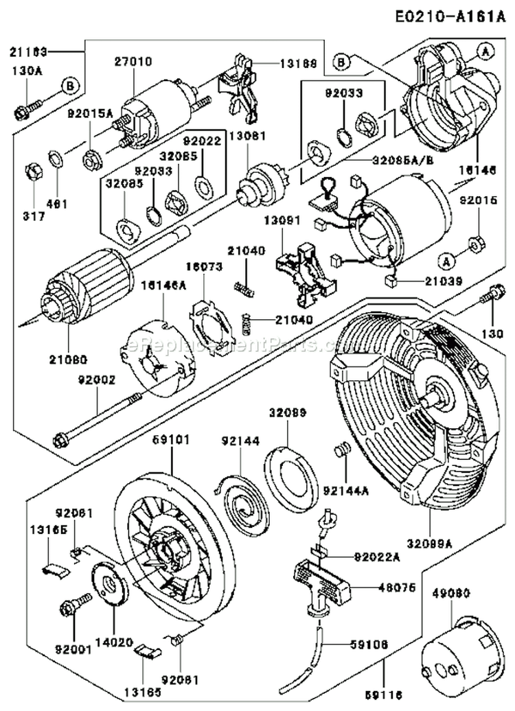 Page K Diagram and Parts List for FE250D BS01 Kawasaki Engine