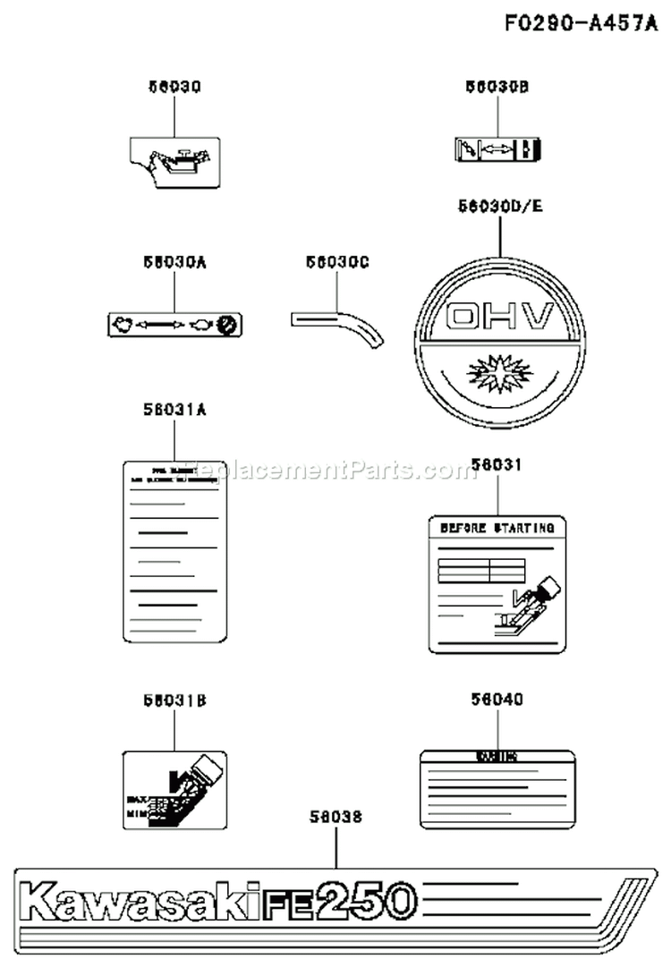 Page H Diagram and Parts List for FE250D BS01 Kawasaki Engine