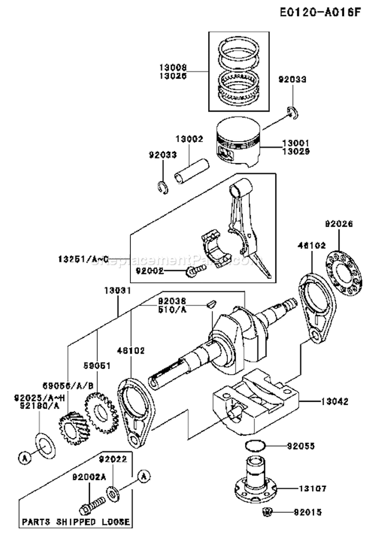 Page J Diagram and Parts List for FE250D BS05 Kawasaki Engine