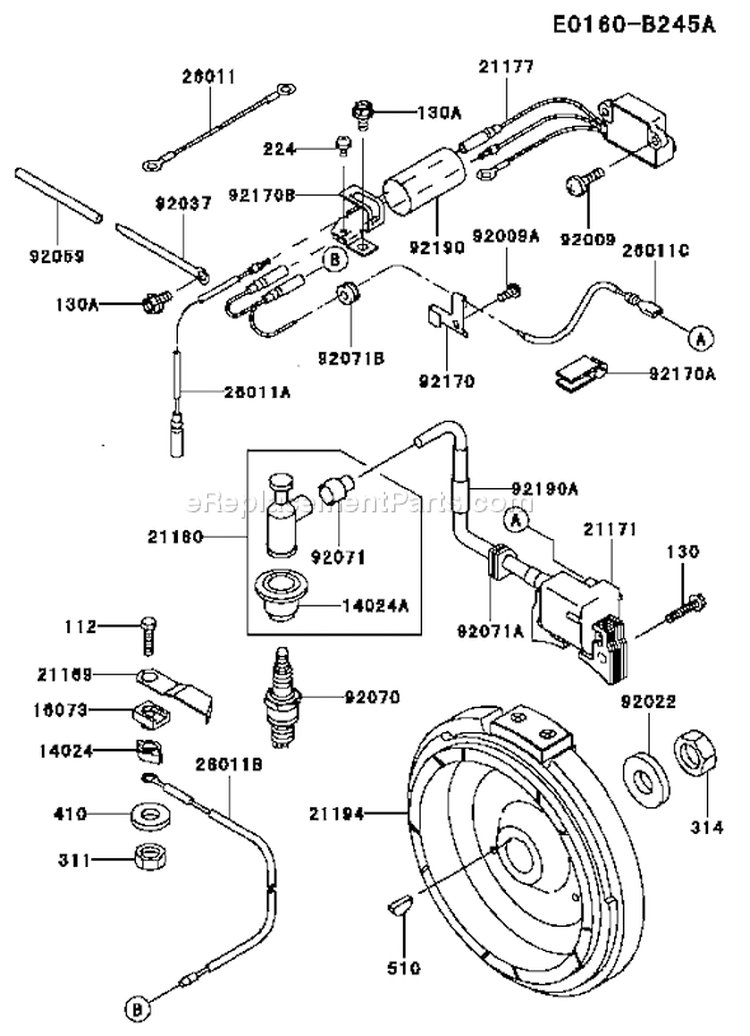 Page F Diagram and Parts List for FE250D FS05 Kawasaki Engine