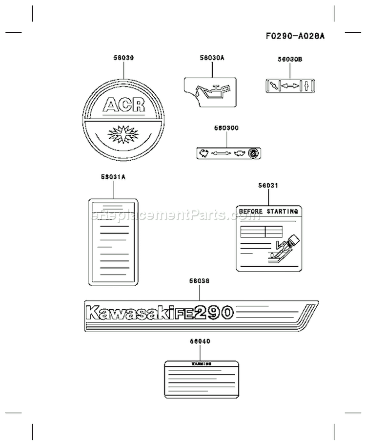 Page H Diagram and Parts List for FE290D AS07 Kawasaki Engine