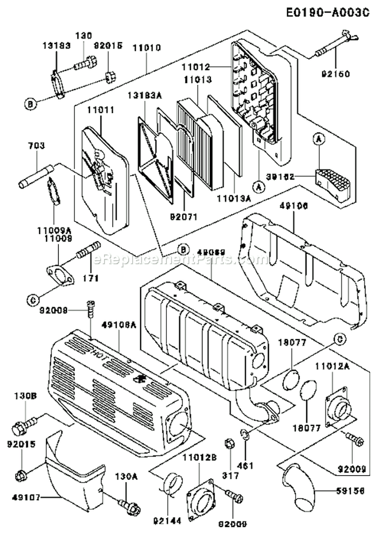 Page A Diagram and Parts List for FE290D AS07 Kawasaki Engine