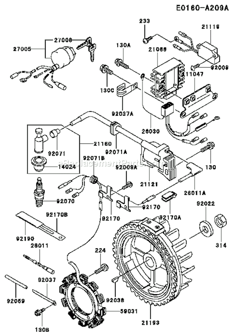 Page F Diagram and Parts List for FE290D AS12 Kawasaki Engine