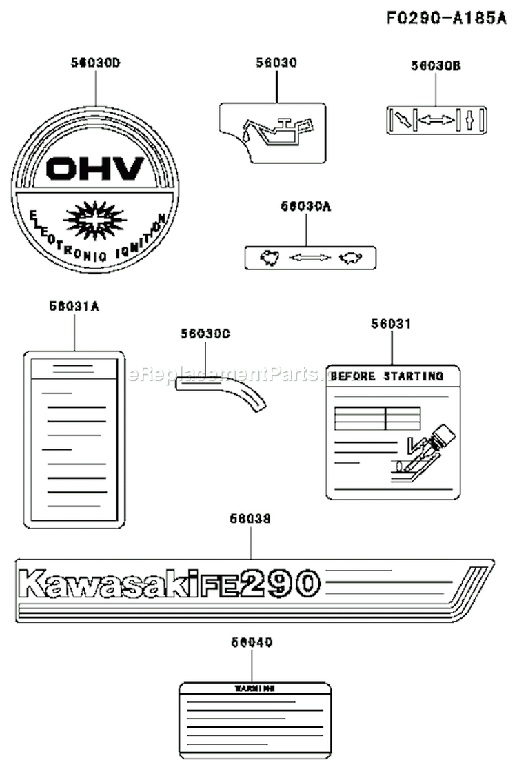 Page H Diagram and Parts List for FE290D AS12 Kawasaki Engine