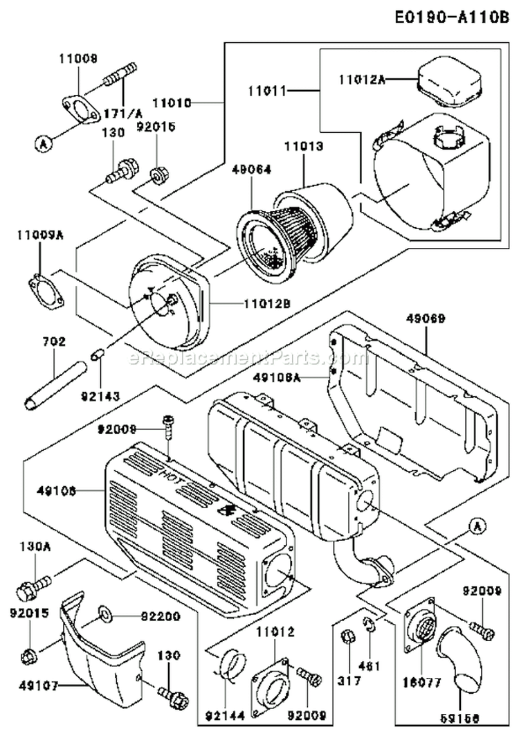 Page A Diagram and Parts List for FE290D AS14 Kawasaki Engine