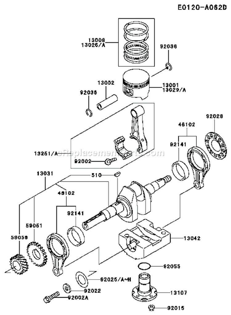 Page J Diagram and Parts List for FE290D AS14 Kawasaki Engine