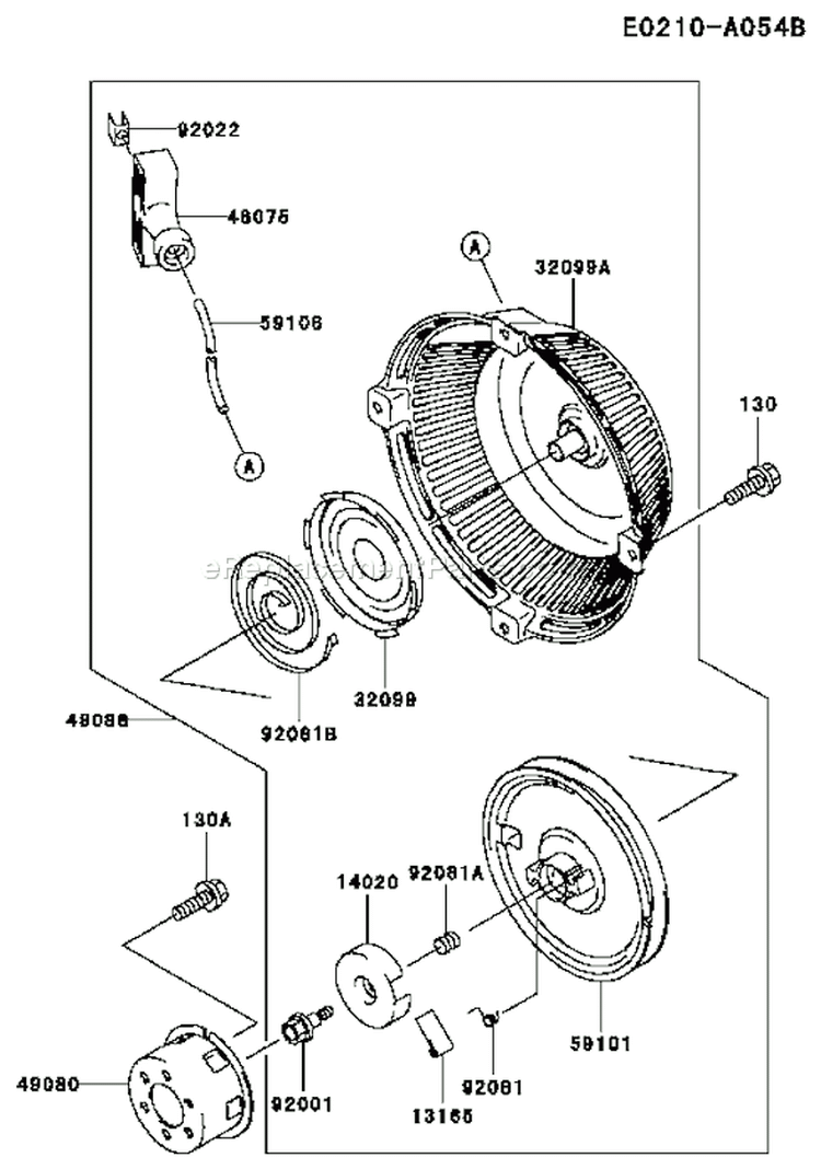 Page K Diagram and Parts List for FE290D AS14 Kawasaki Engine