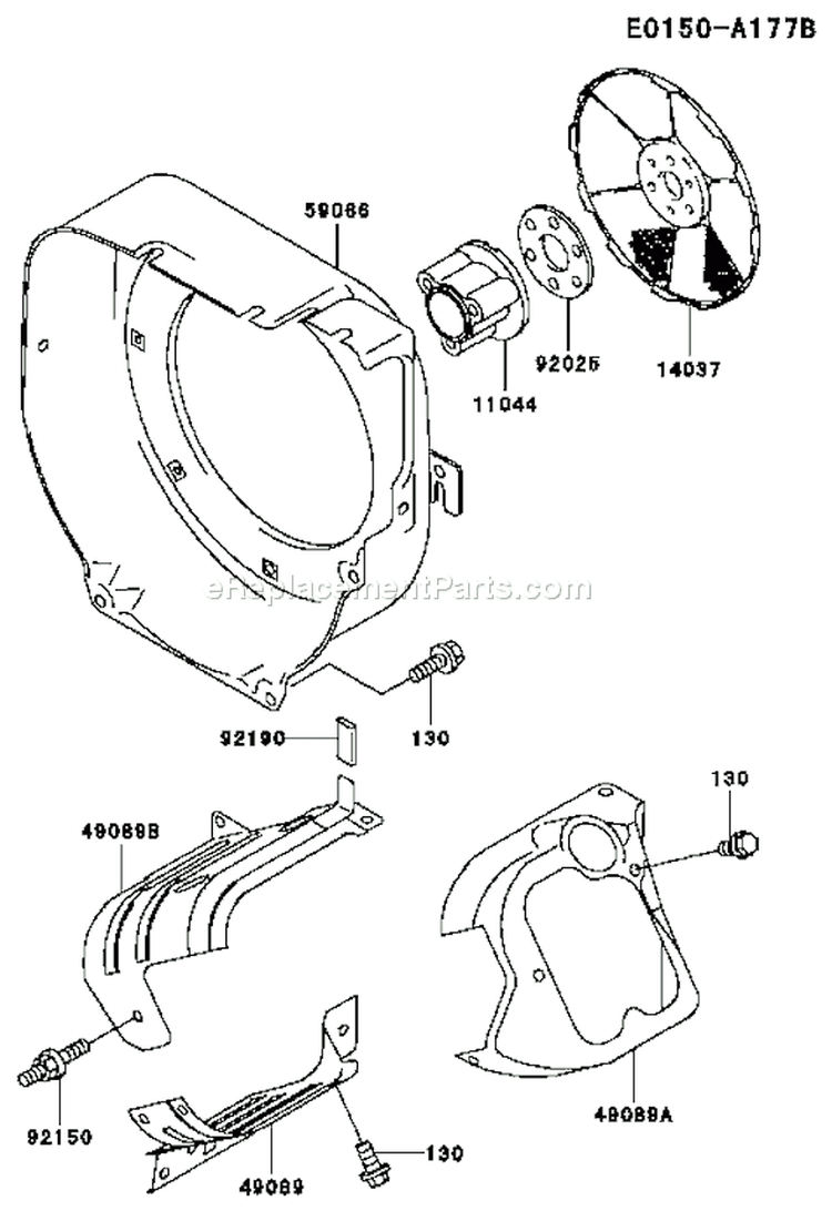 Page D Diagram and Parts List for FE290D AS14 Kawasaki Engine