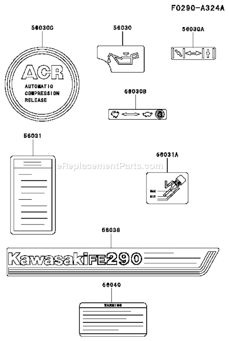 Page H Diagram and Parts List for FE290D AS14 Kawasaki Engine