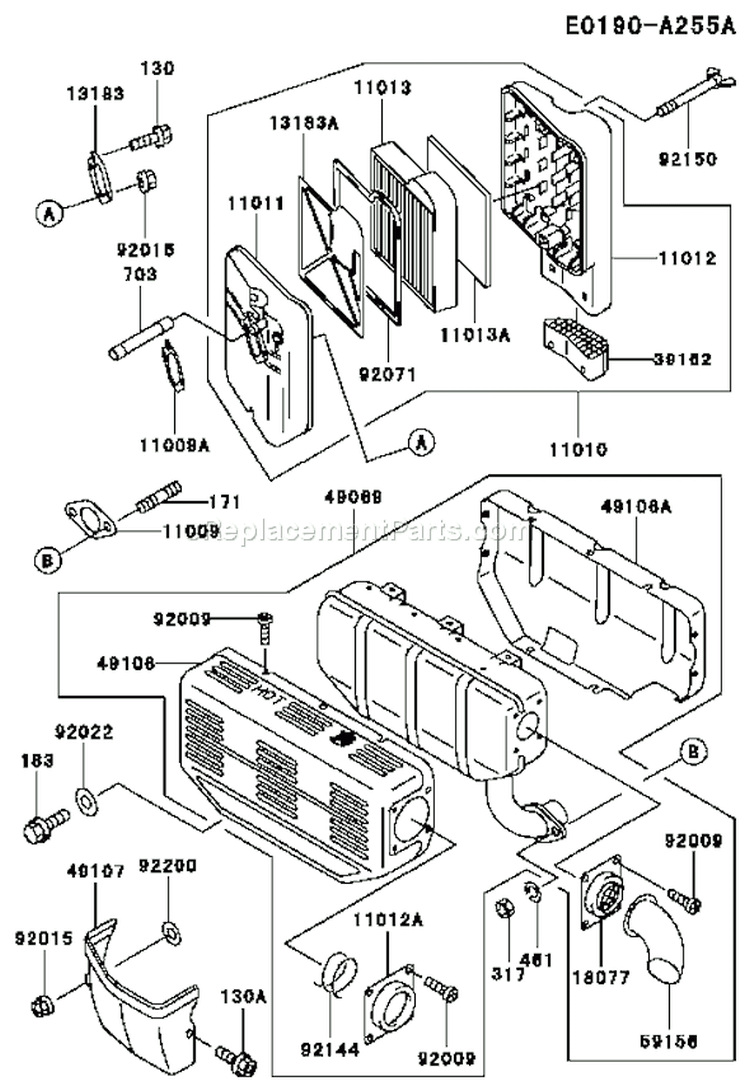Page A Diagram and Parts List for FE290D AS18 Kawasaki Engine