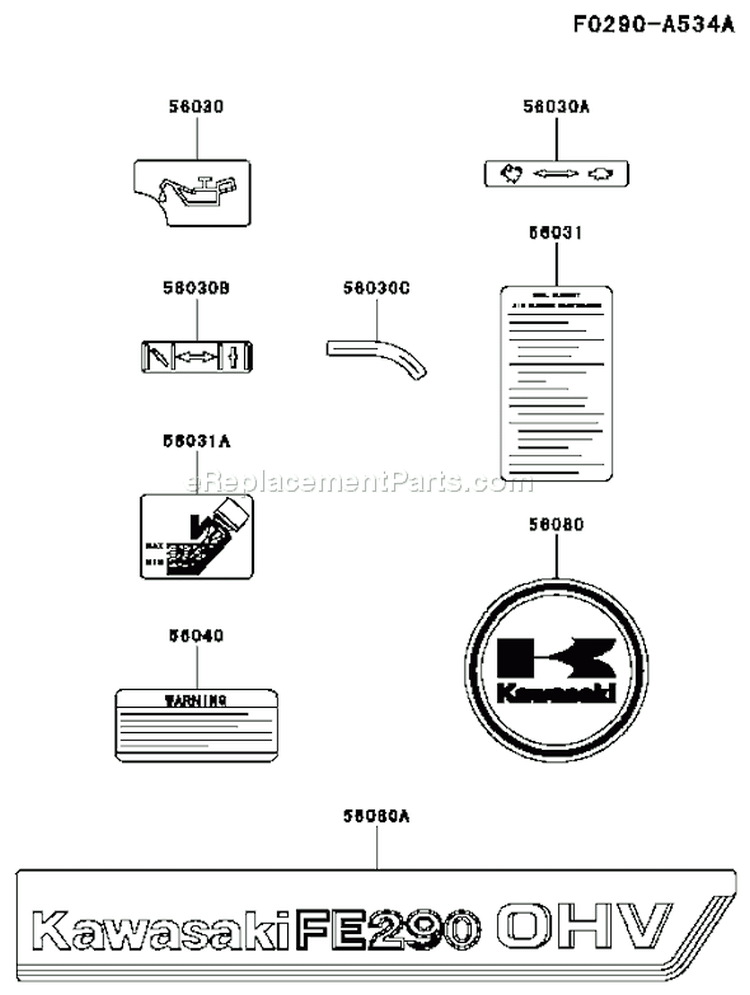 Page H Diagram and Parts List for FE290D AS18 Kawasaki Engine