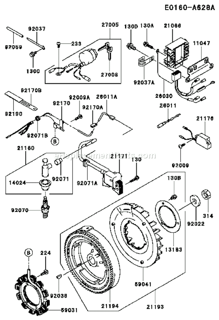 Page F Diagram and Parts List for FE290D AS21 Kawasaki Engine