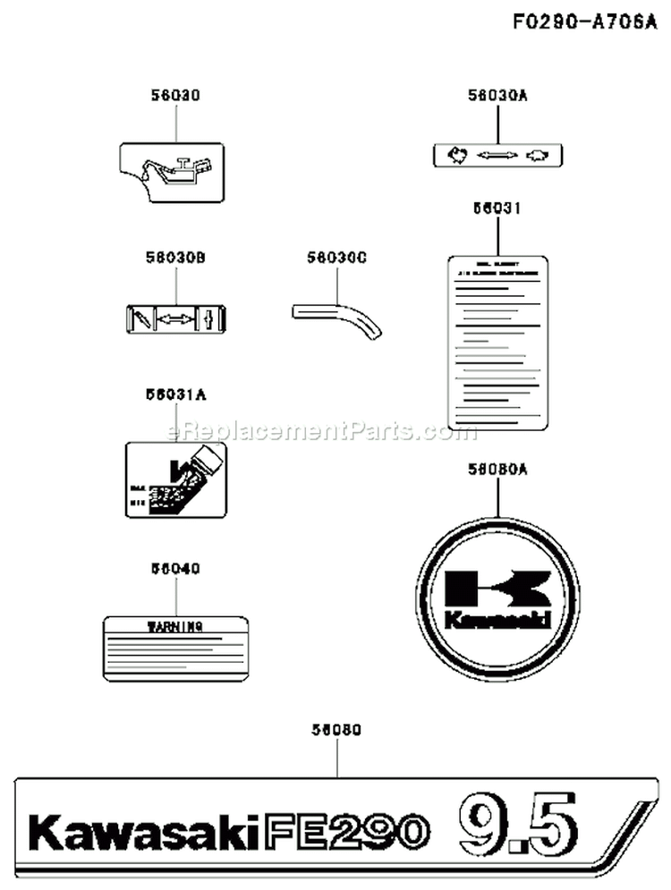 Page H Diagram and Parts List for FE290D AS20 Kawasaki Engine