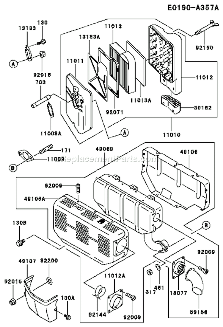 Page A Diagram and Parts List for FE290D AS22 Kawasaki Engine