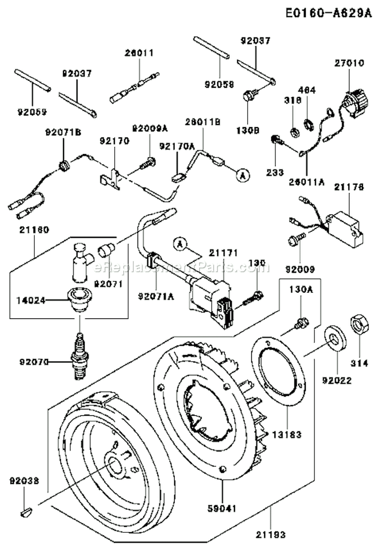 Page F Diagram and Parts List for FE290D AS22 Kawasaki Engine