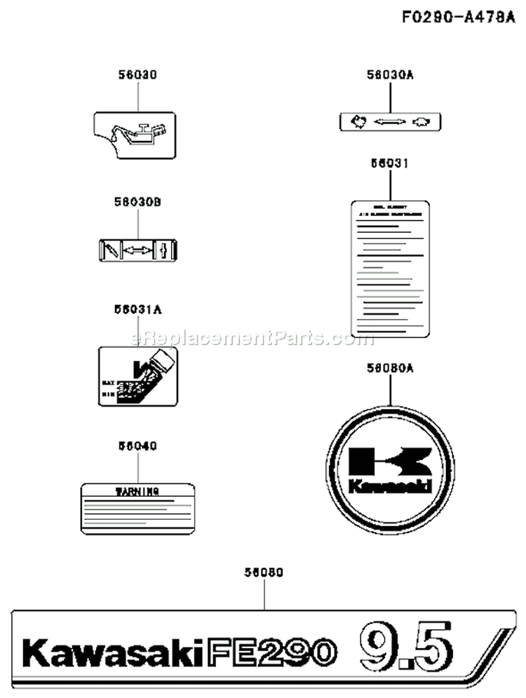 Page H Diagram and Parts List for FE290D AS22 Kawasaki Engine