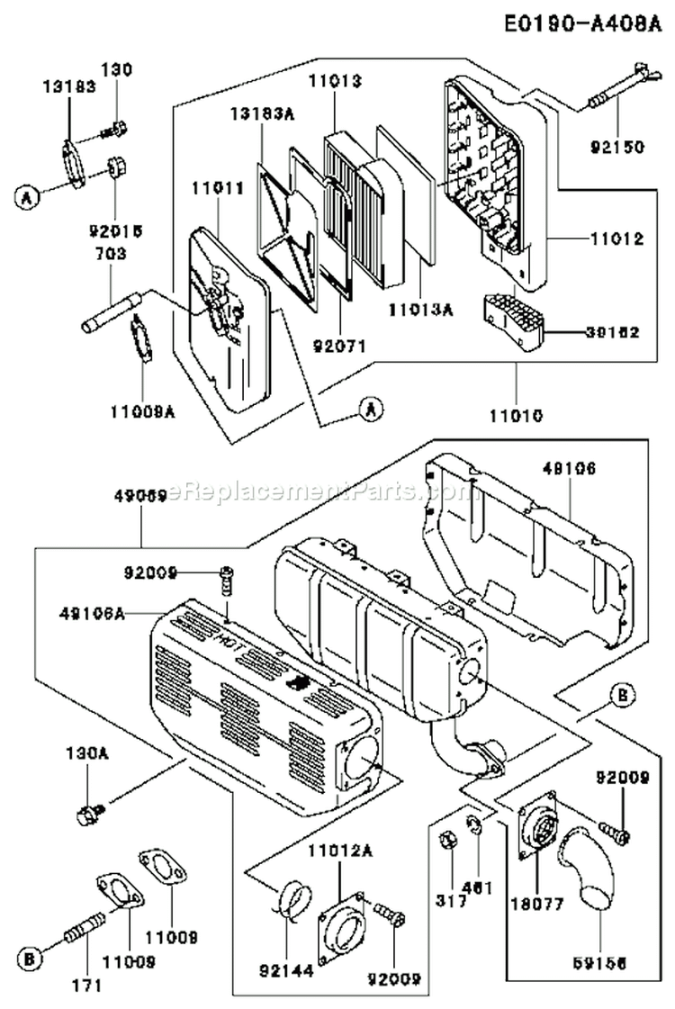 Page A Diagram and Parts List for FE290D AS23 Kawasaki Engine