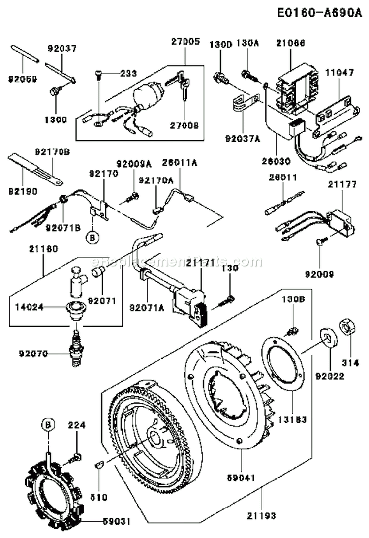 Page F Diagram and Parts List for FE290D AS23 Kawasaki Engine
