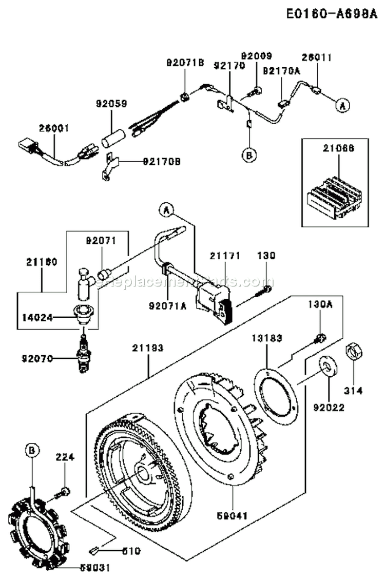 Page G Diagram and Parts List for FE290D AS24 Kawasaki Engine