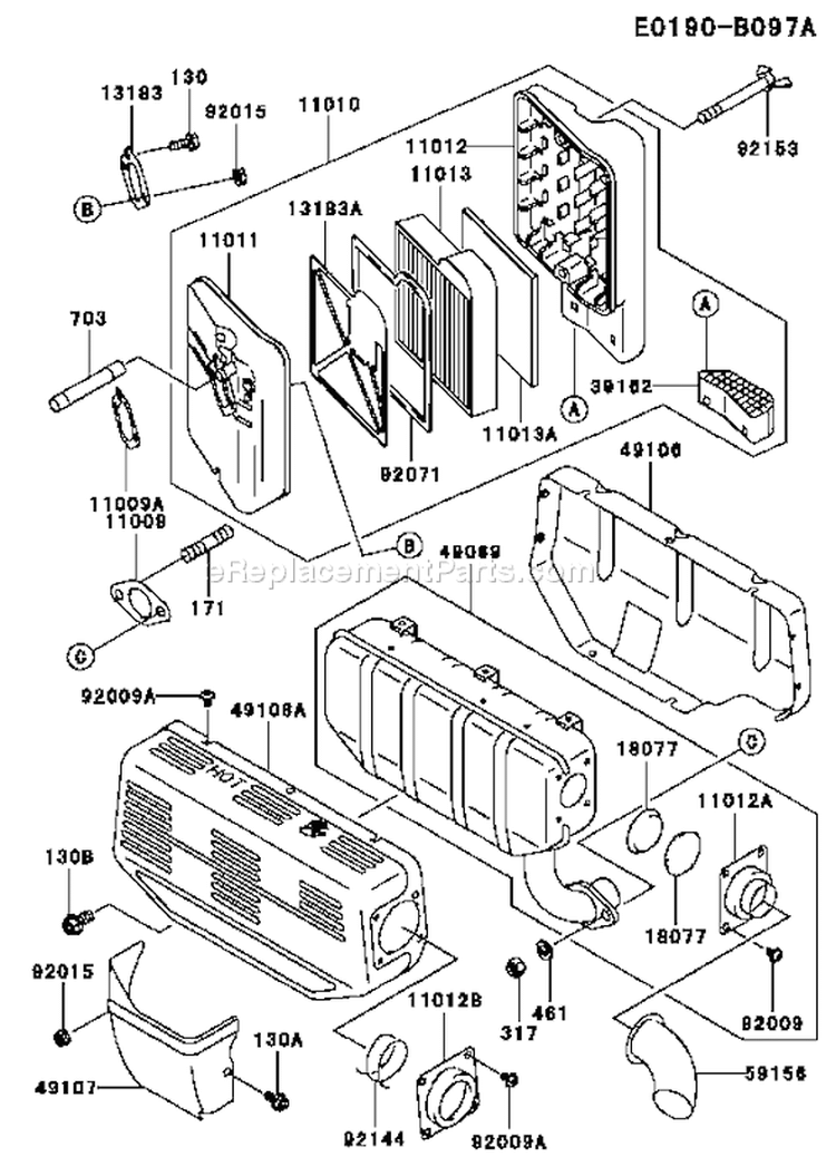 Page A Diagram and Parts List for FE290D AS51 Kawasaki Engine