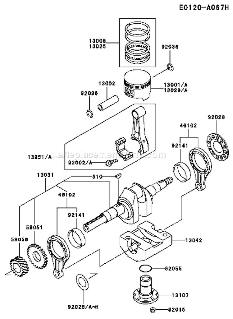 Page J Diagram and Parts List for FE290D AS51 Kawasaki Engine