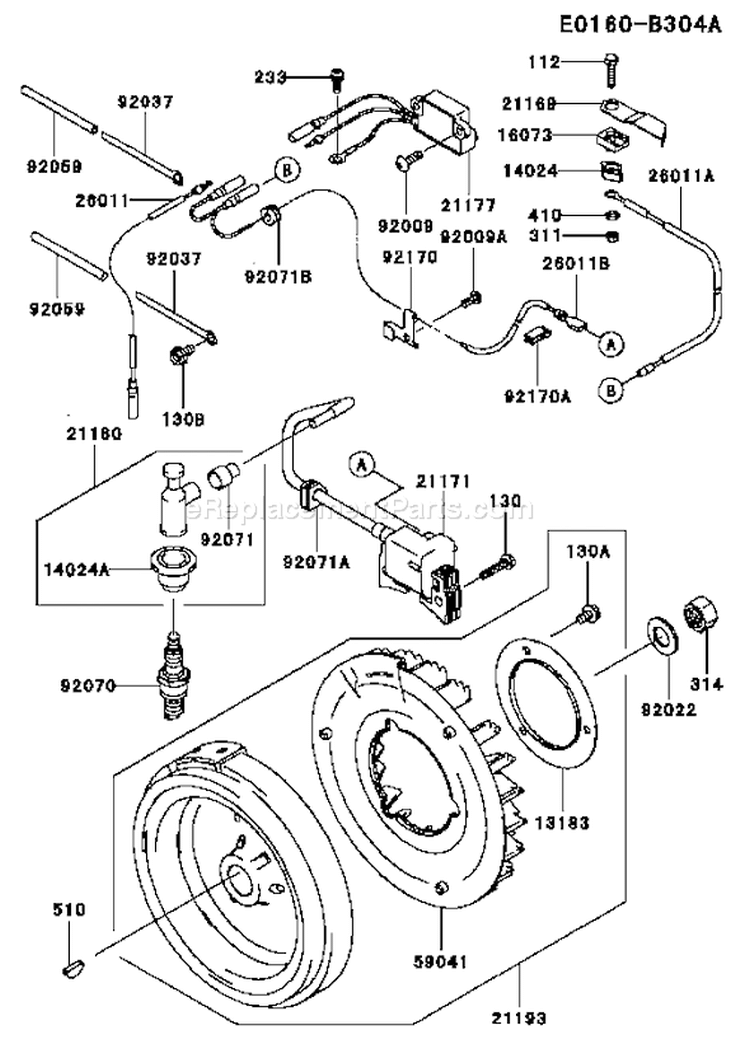 Page F Diagram and Parts List for FE290D AS51 Kawasaki Engine