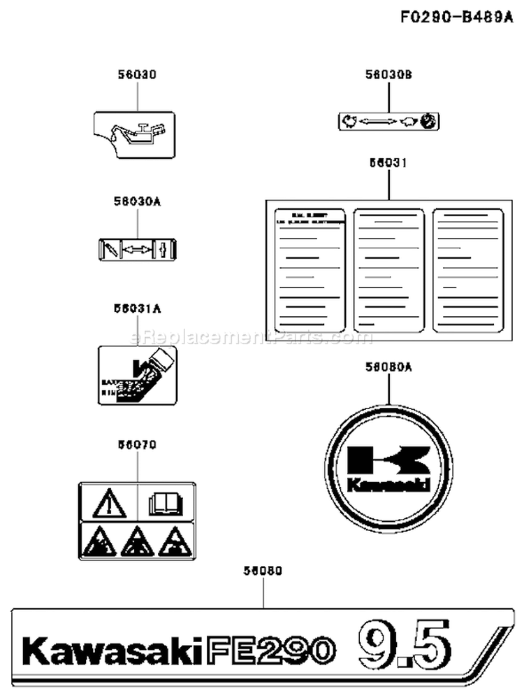 Page H Diagram and Parts List for FE290D AS51 Kawasaki Engine