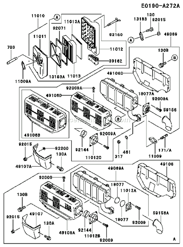 Page A Diagram and Parts List for FE290D AS13 Kawasaki Engine