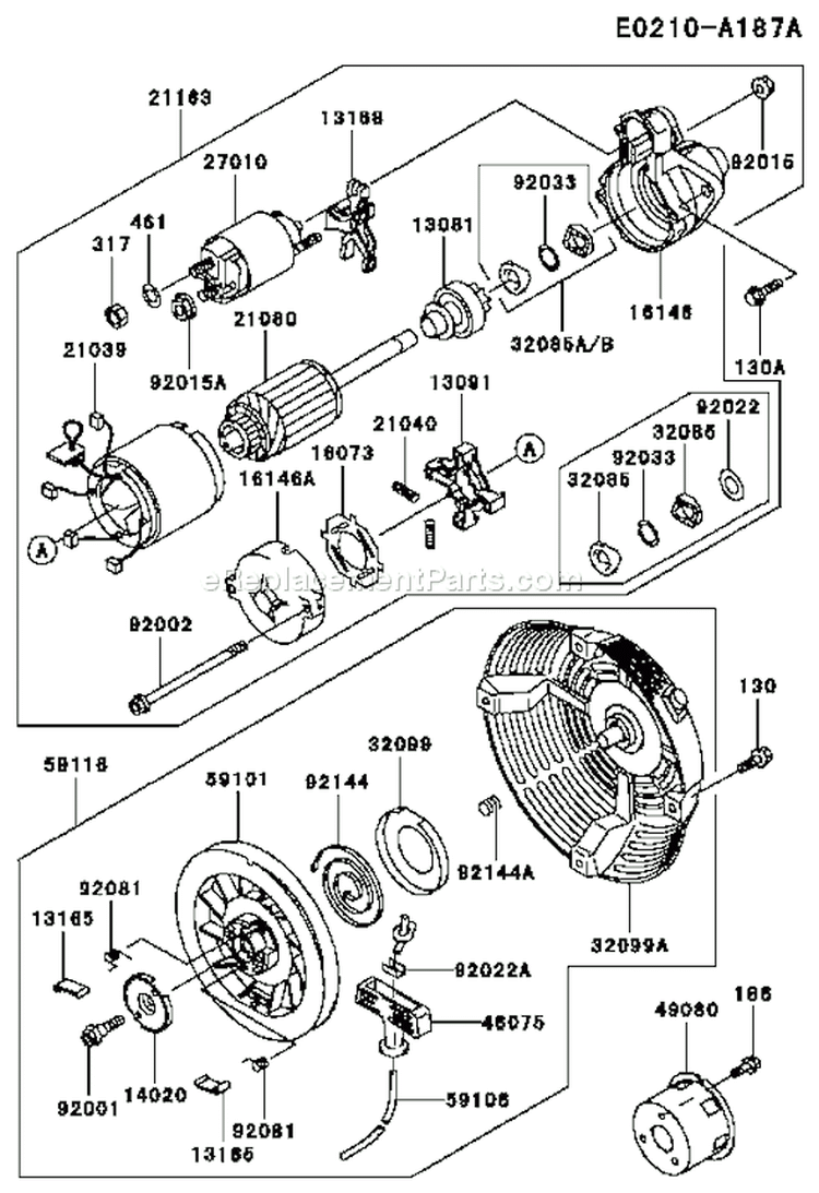 Page K Diagram and Parts List for FE290D AS13 Kawasaki Engine