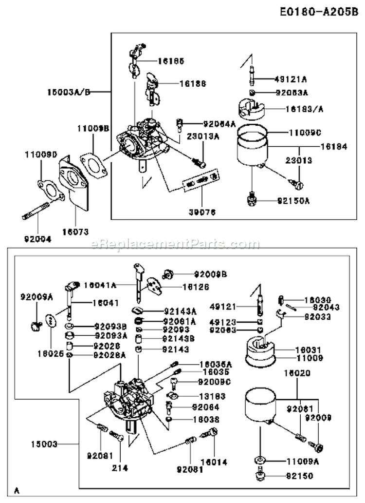 Page B Diagram and Parts List for FE290D AS13 Kawasaki Engine