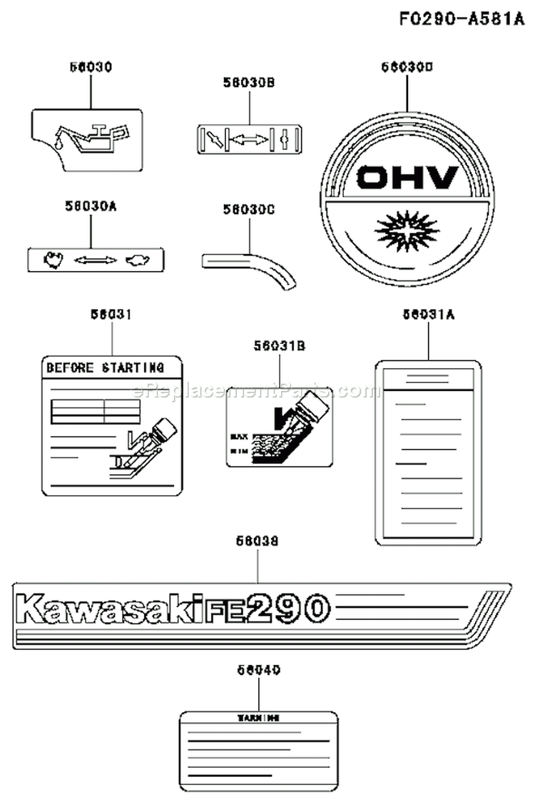 Page H Diagram and Parts List for FE290D AS13 Kawasaki Engine