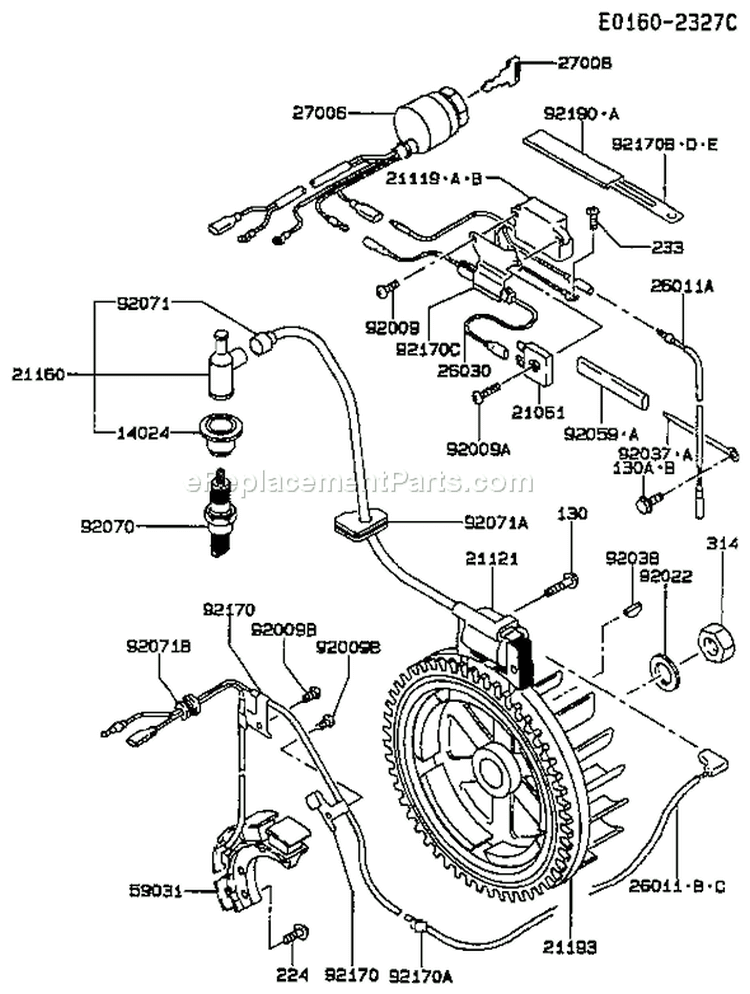 Page F Diagram and Parts List for FE290D CS02 Kawasaki Engine