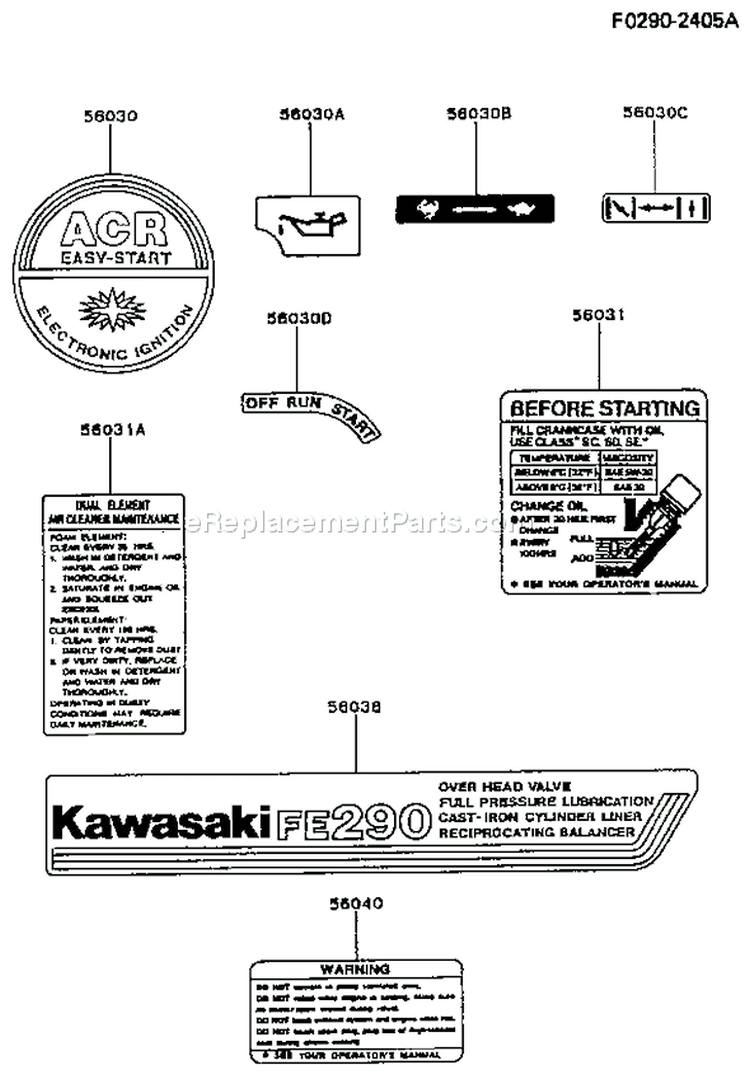Page H Diagram and Parts List for FE290D CS02 Kawasaki Engine