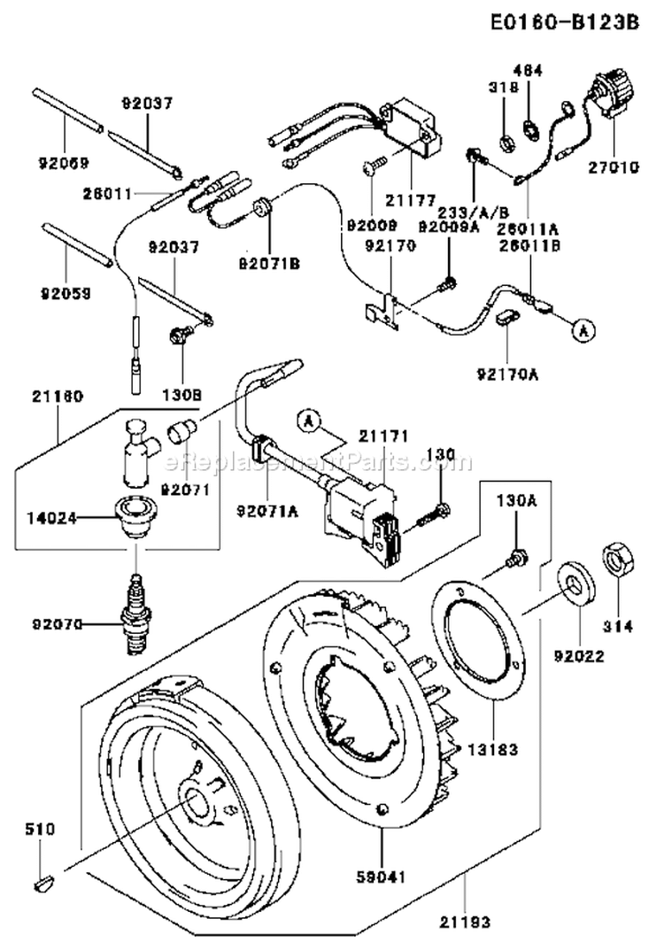 Page F Diagram and Parts List for FE290D CS22 Kawasaki Engine