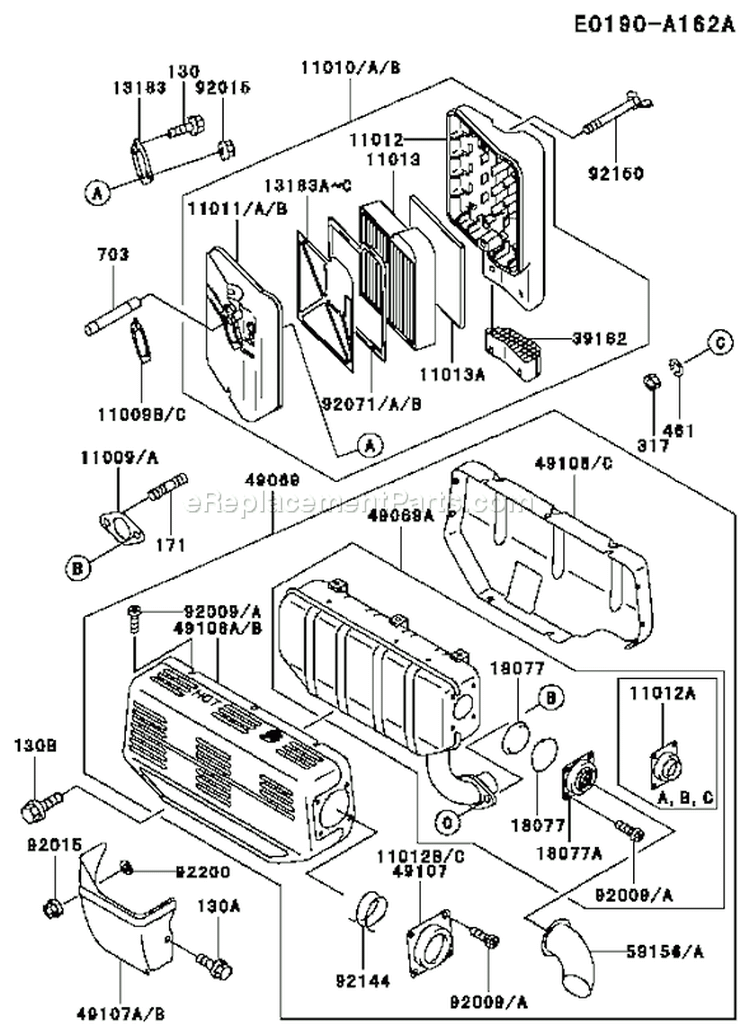 Page A Diagram and Parts List for FE290D DS03 Kawasaki Engine