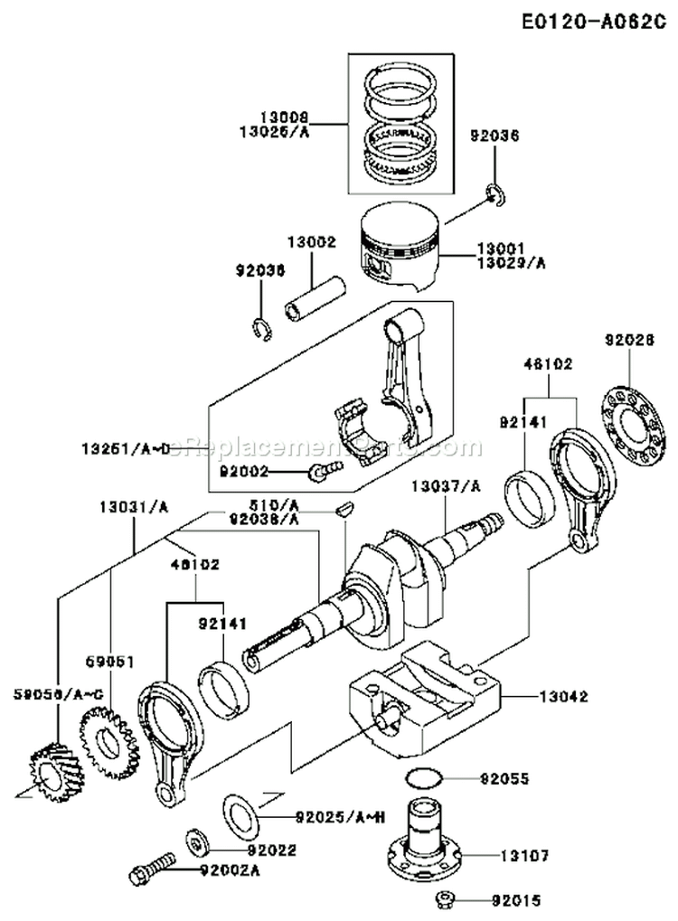 Page J Diagram and Parts List for FE290D DS03 Kawasaki Engine