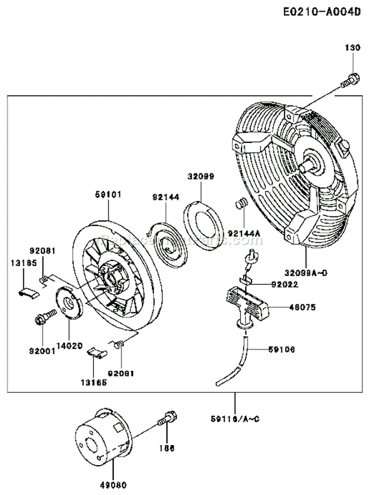 Page K Diagram and Parts List for FE290D DS03 Kawasaki Engine