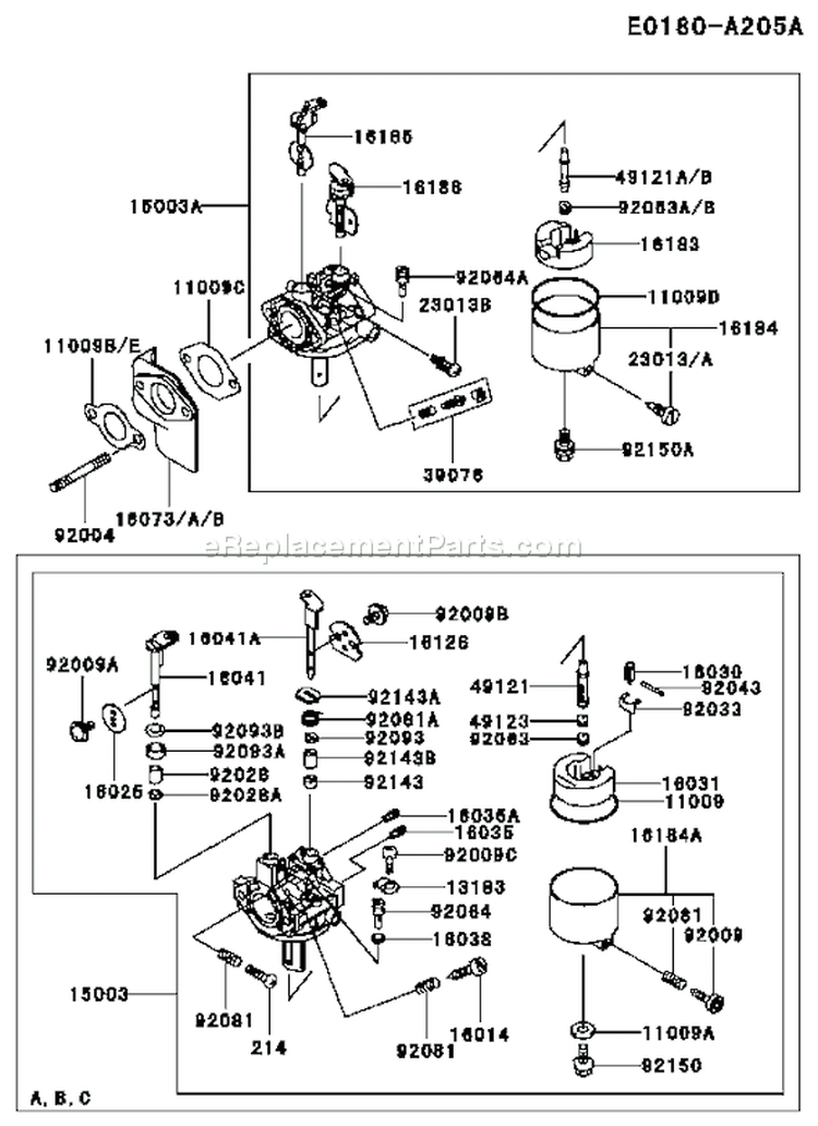 Page B Diagram and Parts List for FE290D DS03 Kawasaki Engine