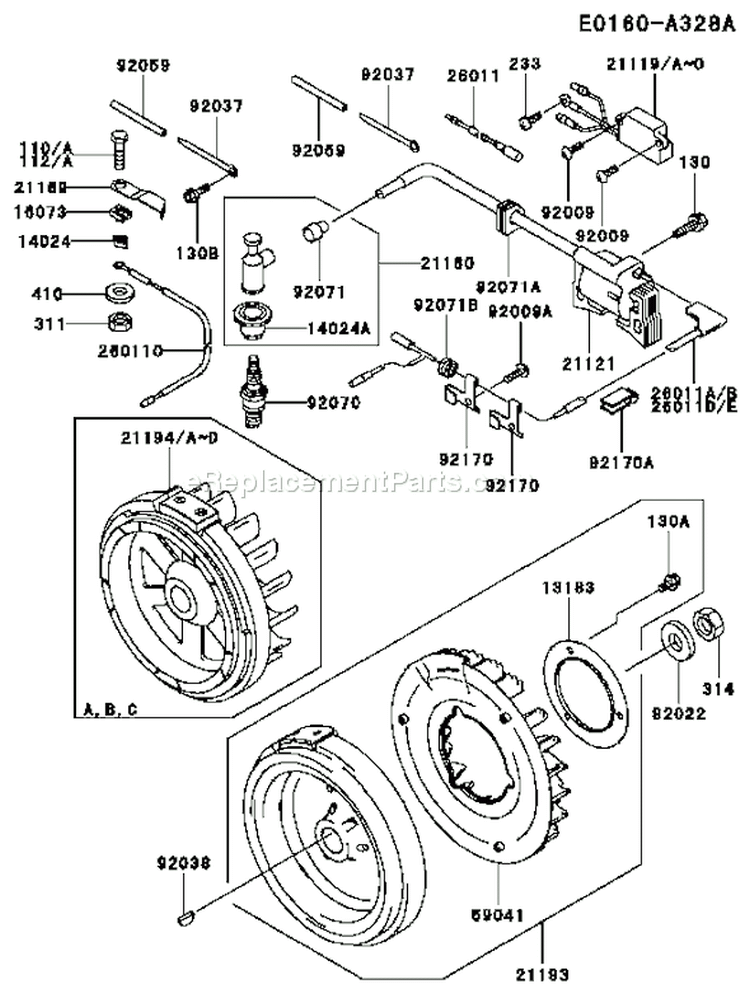 Page F Diagram and Parts List for FE290D DS03 Kawasaki Engine