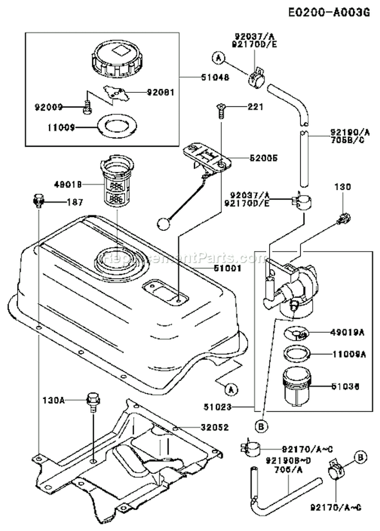 Page G Diagram and Parts List for FE290D DS03 Kawasaki Engine