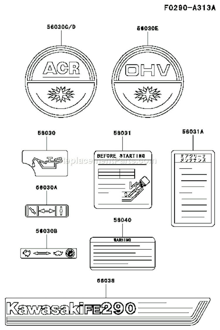 Page H Diagram and Parts List for FE290D DS03 Kawasaki Engine