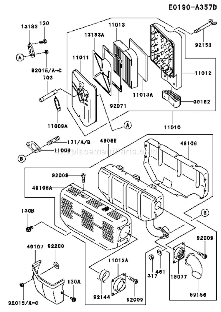 Page A Diagram and Parts List for FE290D ES20 Kawasaki Engine